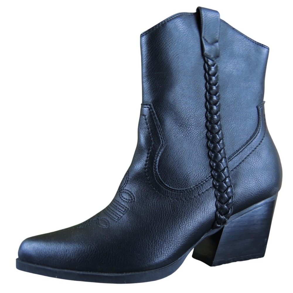 DV Dolce Vita Women's 6.5 Black Faux Leather Ankle Boots Kellar Westernโ Braided